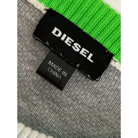 Diesel Mens Gray Knit Sweater With White Ribbed Trim & Green Detail Size Med - Picture 4 of 8